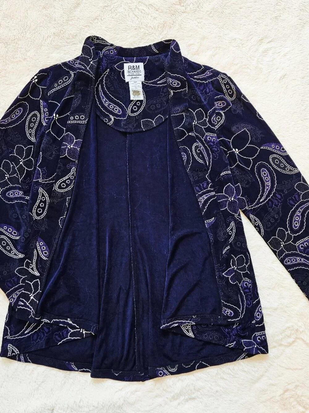R&M Richards Petite VTG Women's Blouse Cardigan Lightweight Open Jacket Size 14P